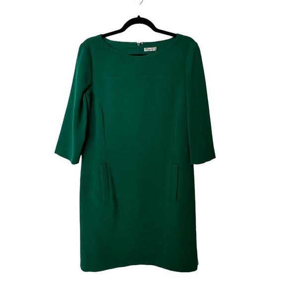 Eliza J Green Ponte Knit 3/4 Sleeves Front Pocket Shift Mini Dress (12) - Picture 5 of 15